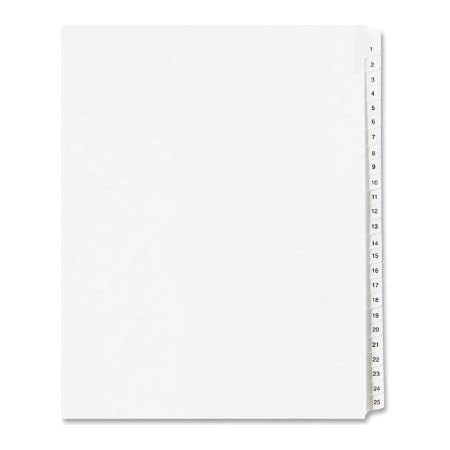 Avery Side Tab Collated Legal Index Divider, 1 To 25, 8.5x11, 25 Tabs, White/White